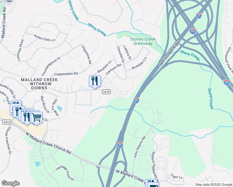 map of restaurants, bars, coffee shops, grocery stores, and more near 1401 Galloway Road in Charlotte
