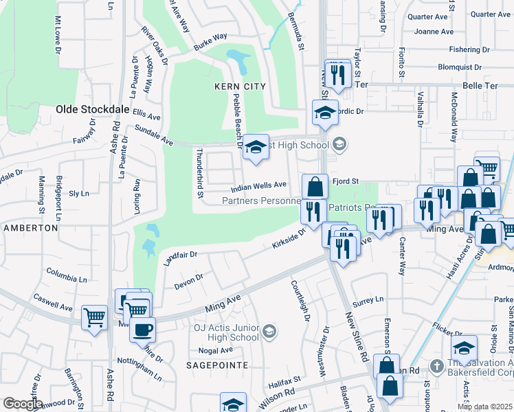 map of restaurants, bars, coffee shops, grocery stores, and more near 5809 Cypress Point Drive in Bakersfield