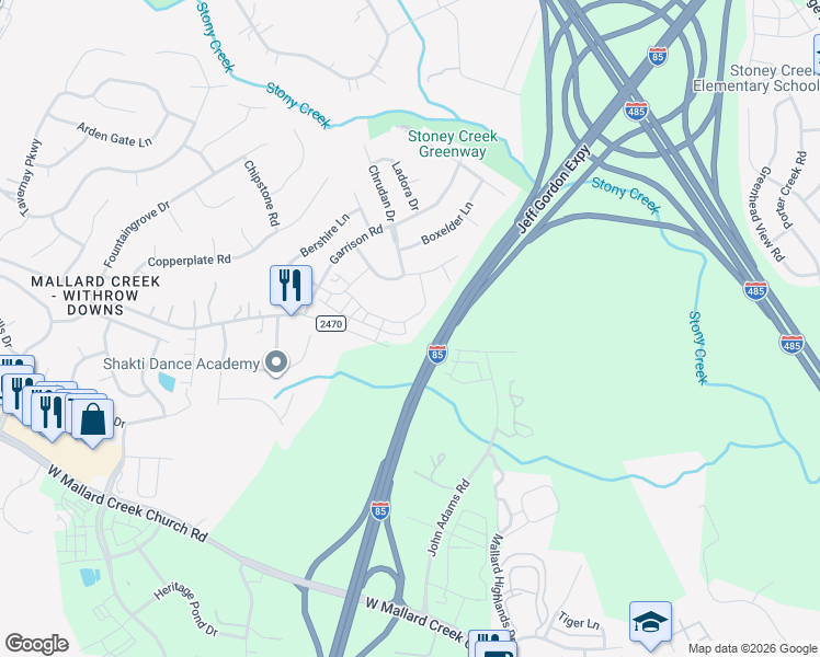 map of restaurants, bars, coffee shops, grocery stores, and more near 1400 Galloway Road in Charlotte