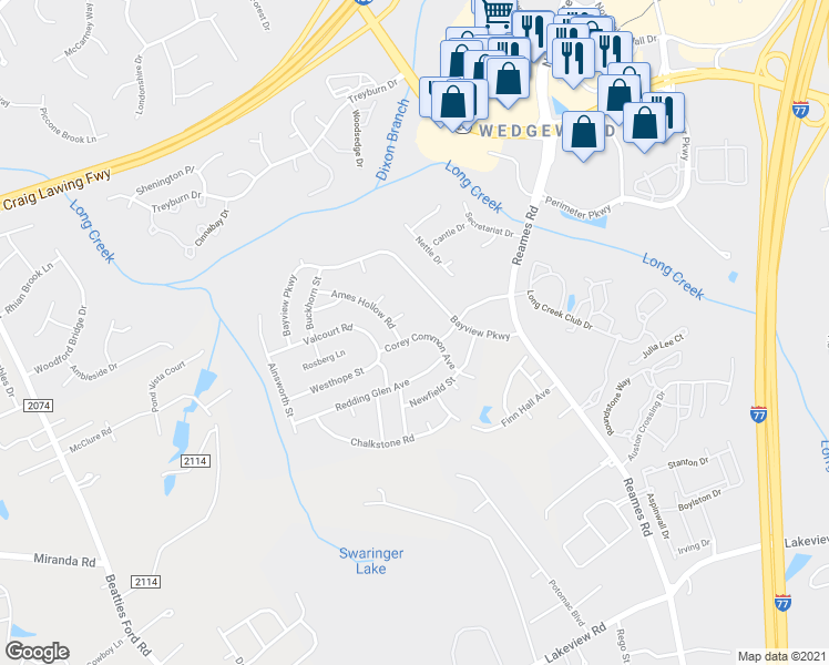 map of restaurants, bars, coffee shops, grocery stores, and more near 9120 Corey Common Avenue in Charlotte