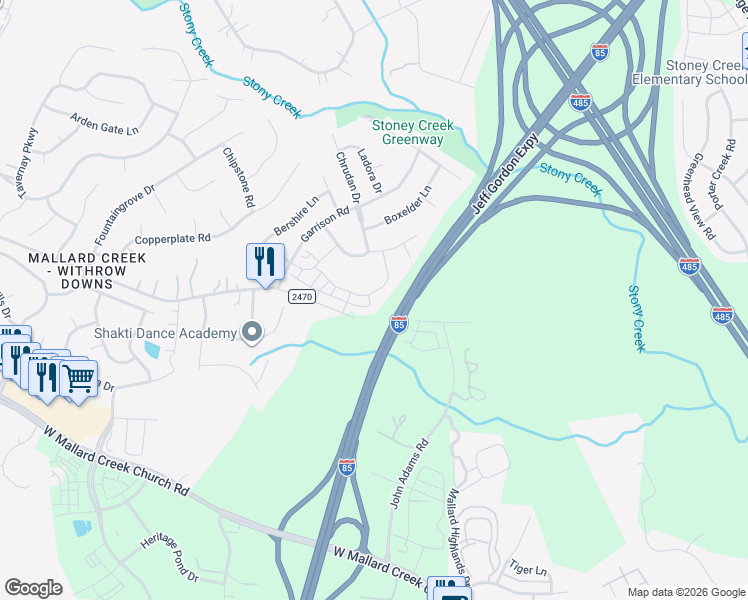 map of restaurants, bars, coffee shops, grocery stores, and more near 1400 Galloway Road in Charlotte