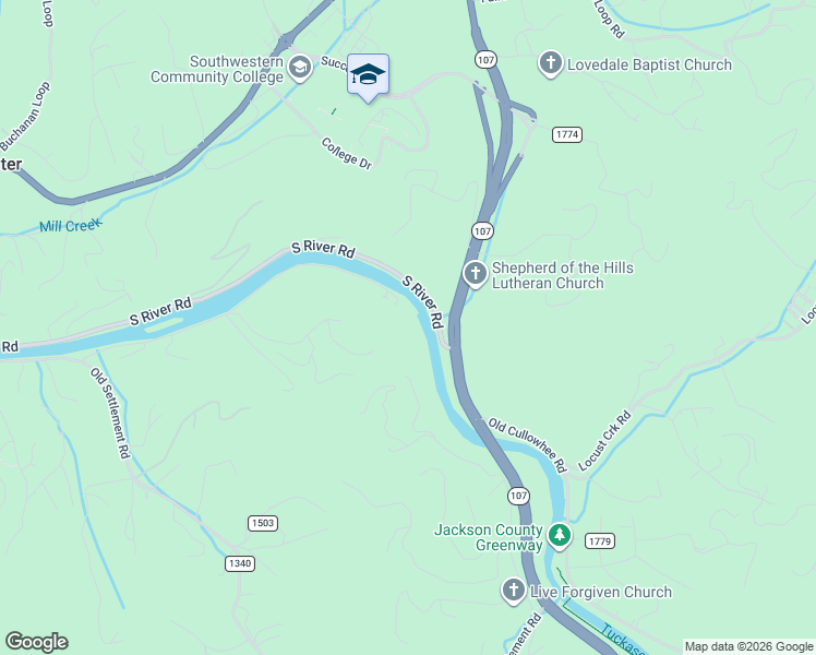 map of restaurants, bars, coffee shops, grocery stores, and more near 820 Dillardtown Road in Sylva