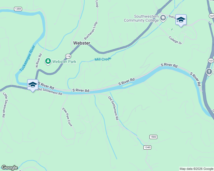 map of restaurants, bars, coffee shops, grocery stores, and more near 1036 South River Road in Sylva