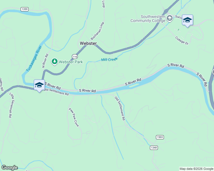 map of restaurants, bars, coffee shops, grocery stores, and more near 1034 South River Road in Sylva