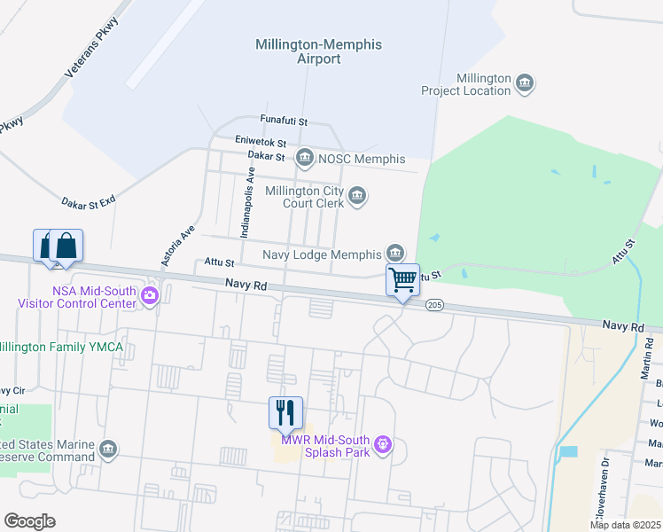 map of restaurants, bars, coffee shops, grocery stores, and more near 123 Memphis Avenue in Millington