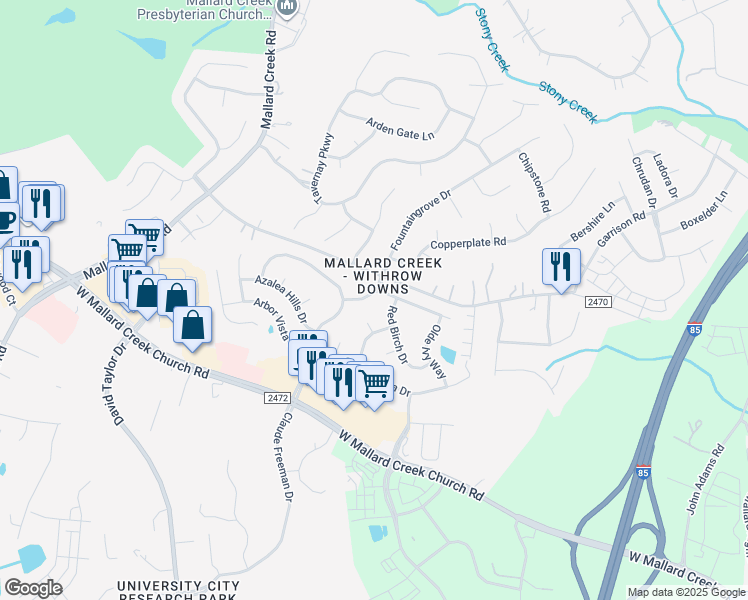 map of restaurants, bars, coffee shops, grocery stores, and more near in Charlotte