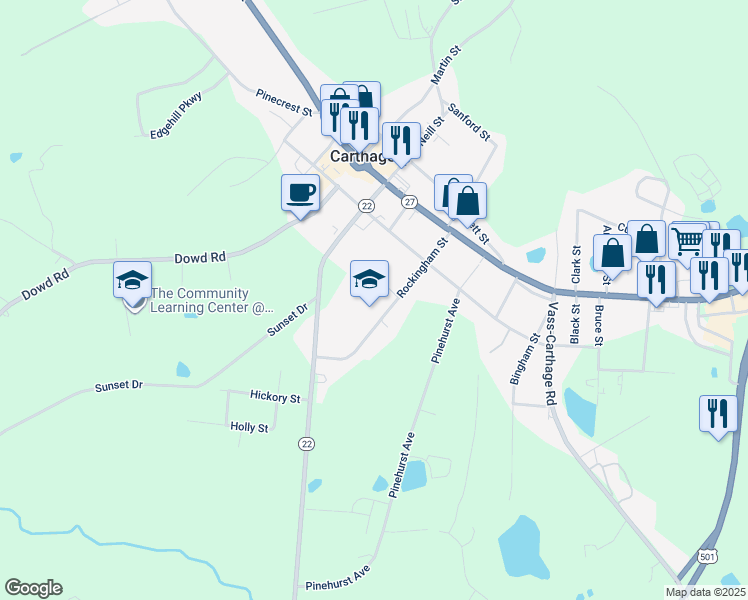 map of restaurants, bars, coffee shops, grocery stores, and more near 312 Rockingham Street in Carthage