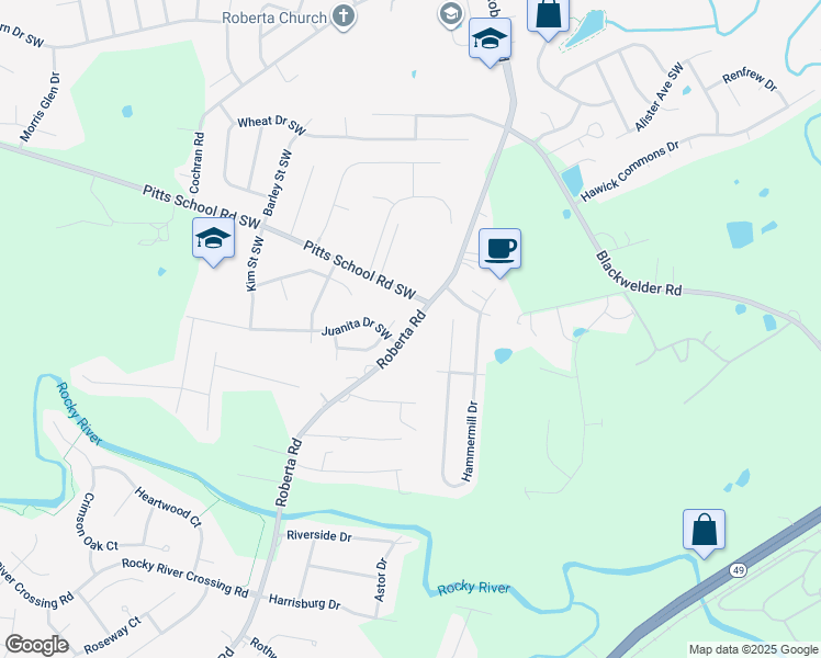 map of restaurants, bars, coffee shops, grocery stores, and more near 5345 Roberta Road in Harrisburg