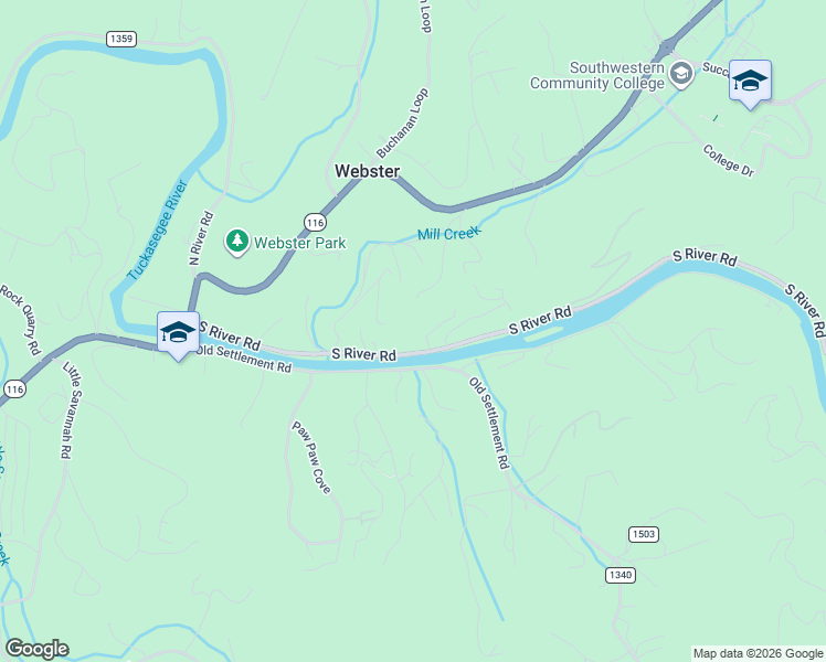 map of restaurants, bars, coffee shops, grocery stores, and more near 1034 South River Road in Sylva