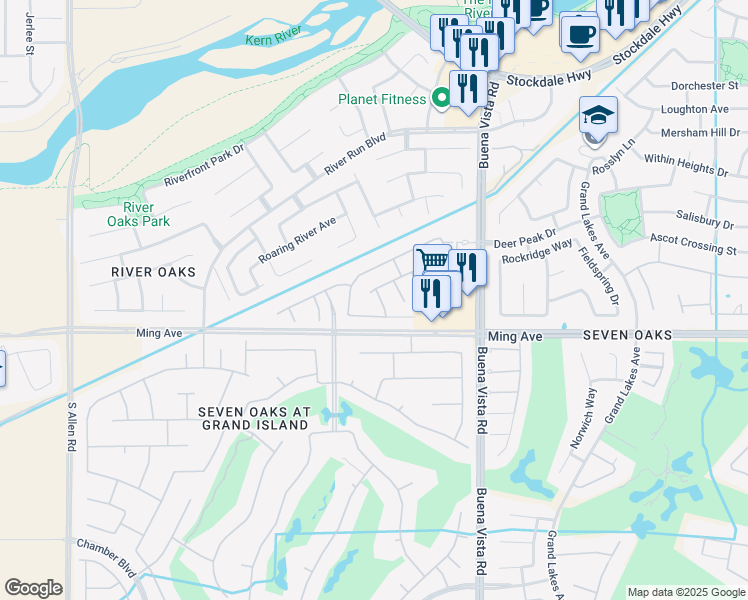 map of restaurants, bars, coffee shops, grocery stores, and more near 1503 English Fry Street in Bakersfield