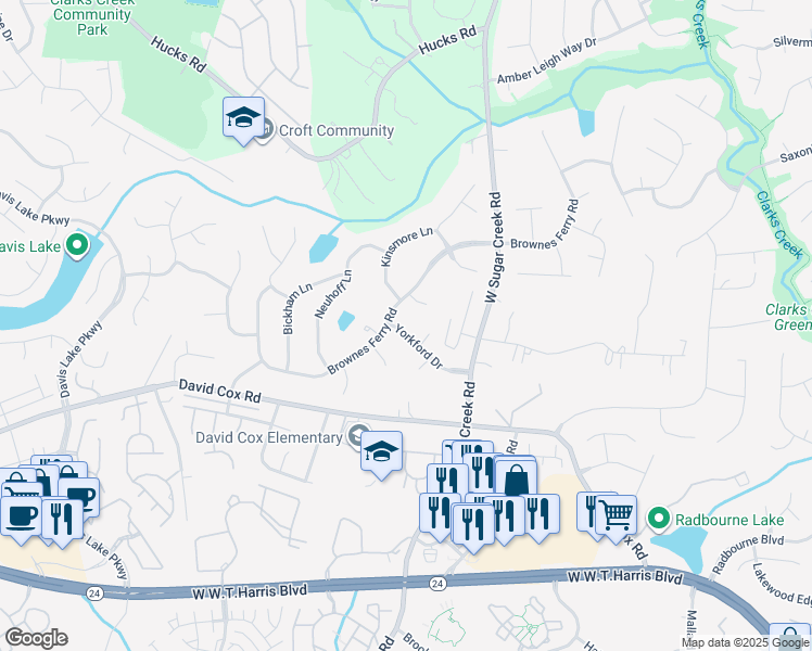 map of restaurants, bars, coffee shops, grocery stores, and more near 3936 Yorkford Drive in Charlotte