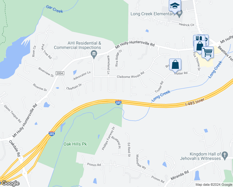 map of restaurants, bars, coffee shops, grocery stores, and more near 6841 Alydar Court in Charlotte