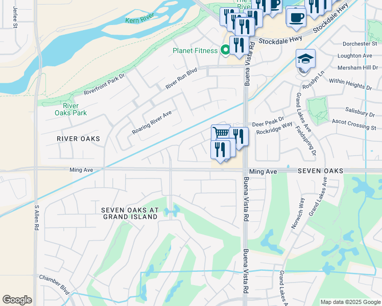 map of restaurants, bars, coffee shops, grocery stores, and more near 1503 English Fry Street in Bakersfield