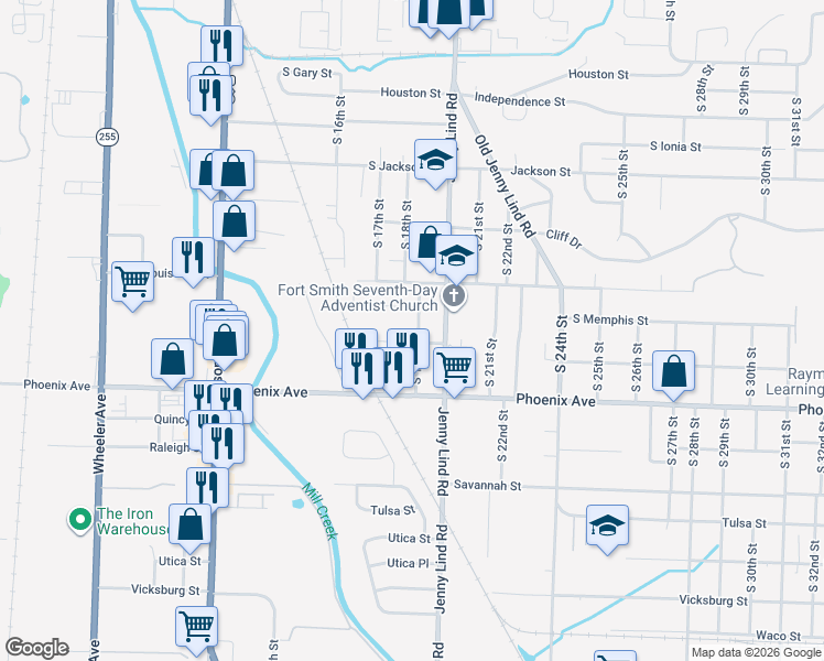 map of restaurants, bars, coffee shops, grocery stores, and more near 4405 South 19th Street in Fort Smith