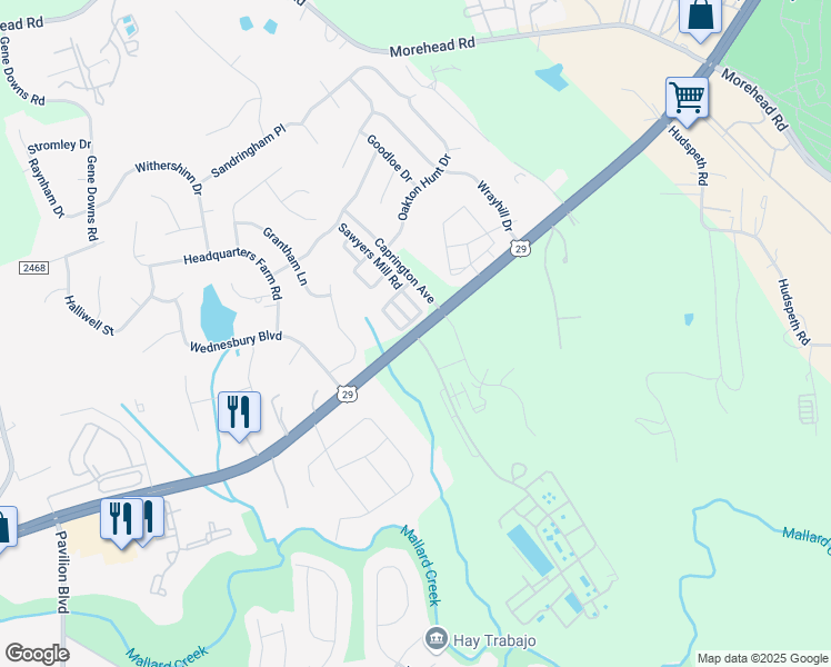 map of restaurants, bars, coffee shops, grocery stores, and more near 12410 U.S. 29 in Charlotte