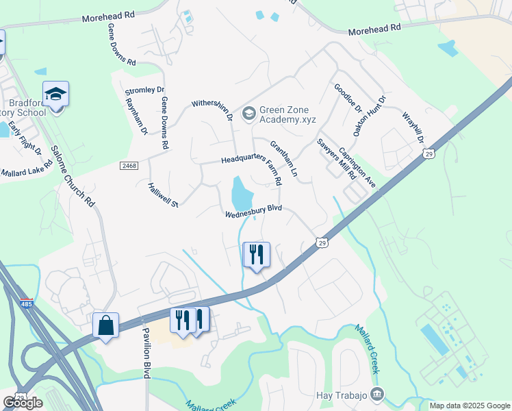 map of restaurants, bars, coffee shops, grocery stores, and more near 410 Wednesbury Boulevard in Charlotte