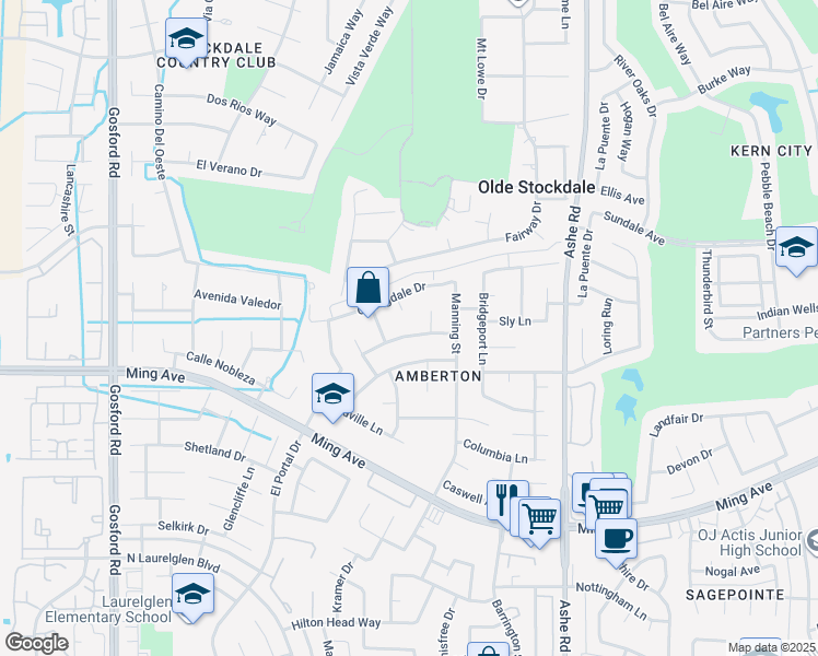 map of restaurants, bars, coffee shops, grocery stores, and more near 1408 Gold Rush Court in Bakersfield
