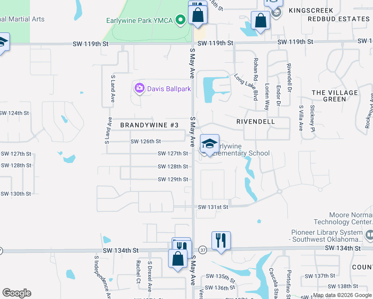 map of restaurants, bars, coffee shops, grocery stores, and more near 2900 Southwest 126th Street in Oklahoma City
