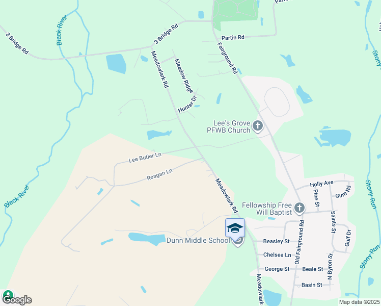 map of restaurants, bars, coffee shops, grocery stores, and more near 35 Lee Butler Lane in Dunn