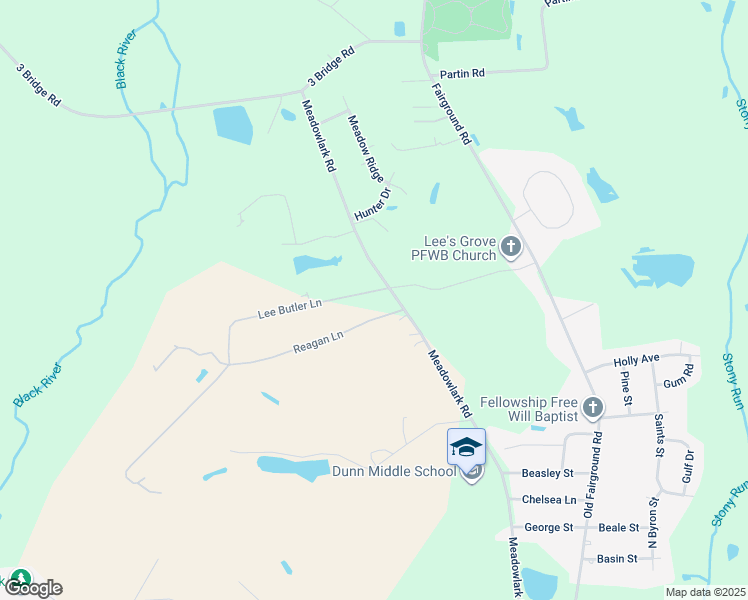 map of restaurants, bars, coffee shops, grocery stores, and more near 35 Lee Butler Lane in Dunn
