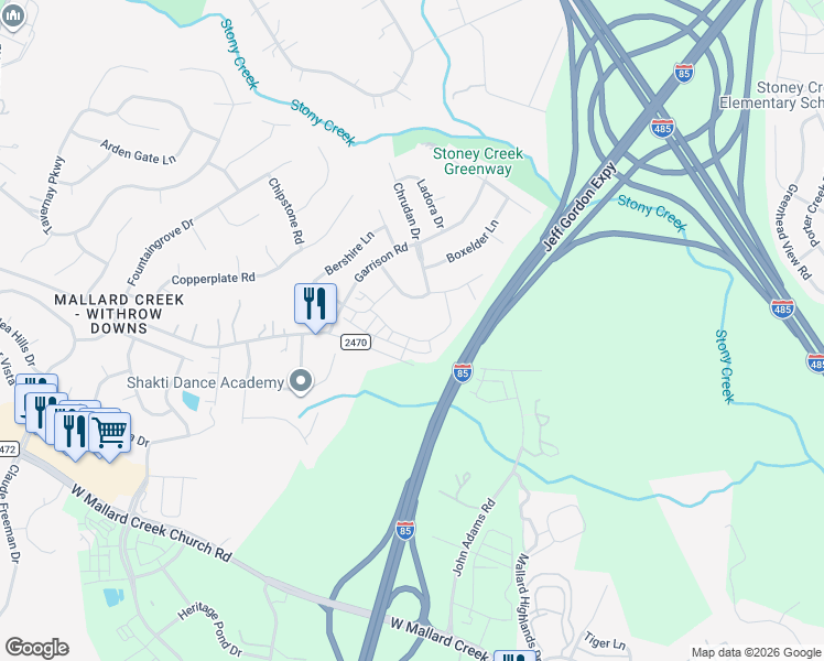 map of restaurants, bars, coffee shops, grocery stores, and more near in Charlotte