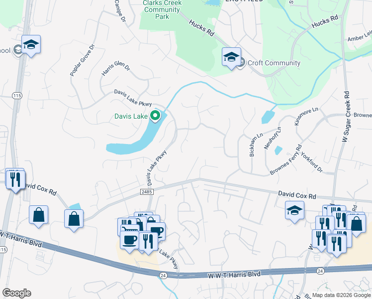 map of restaurants, bars, coffee shops, grocery stores, and more near 4809 Cobble Glen Way in Charlotte