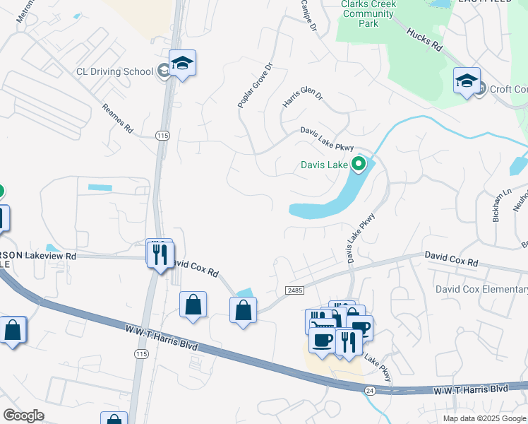 map of restaurants, bars, coffee shops, grocery stores, and more near 5024 Chestnut Knoll Lane in Charlotte