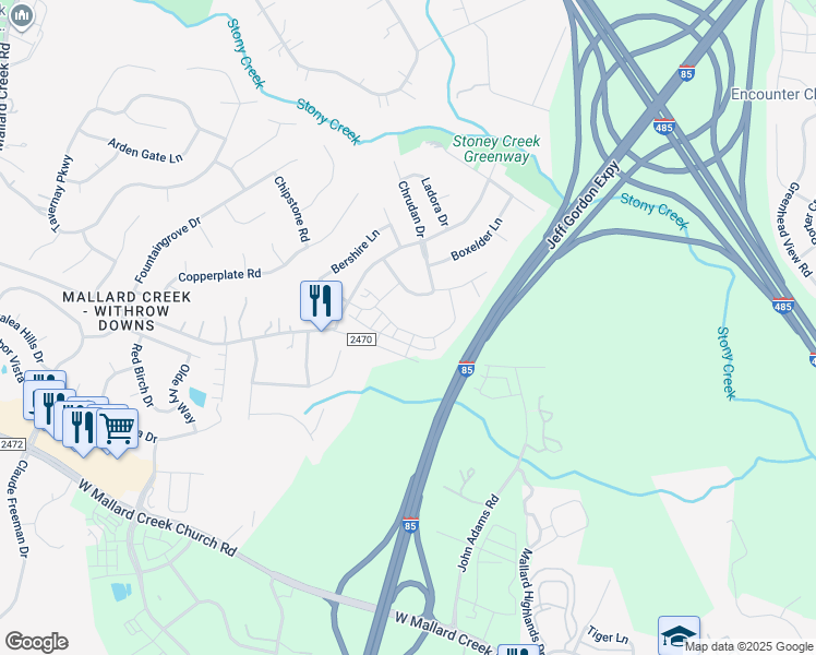 map of restaurants, bars, coffee shops, grocery stores, and more near 1121 Southern Sugar Drive in Charlotte
