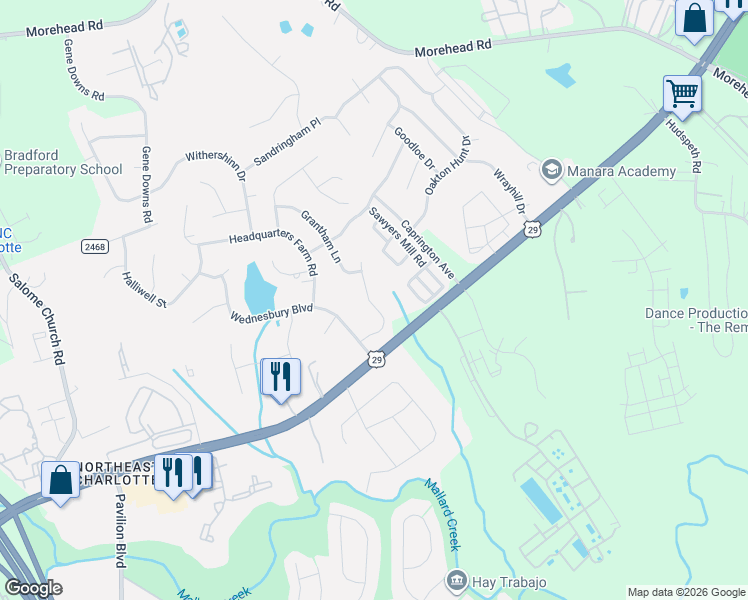 map of restaurants, bars, coffee shops, grocery stores, and more near in Charlotte