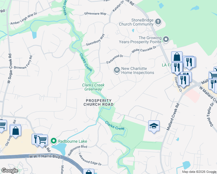 map of restaurants, bars, coffee shops, grocery stores, and more near 3407 Armitage Drive in Charlotte