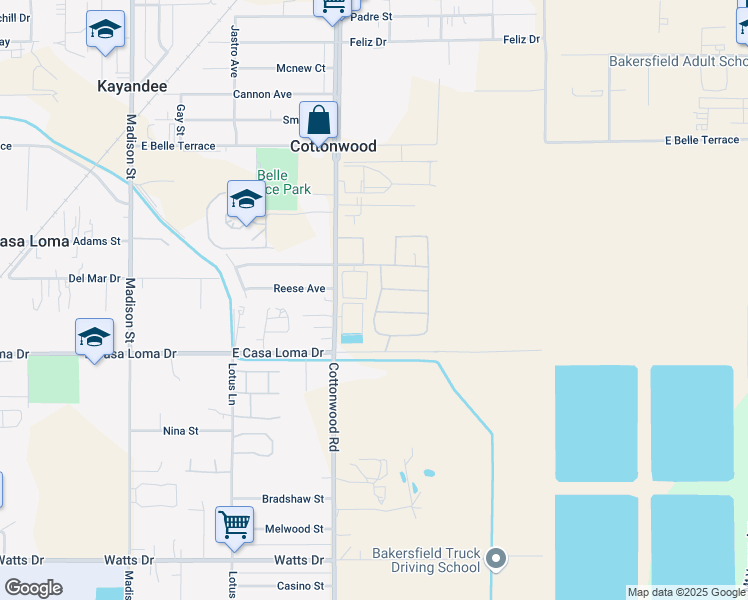 map of restaurants, bars, coffee shops, grocery stores, and more near 1408 Mississippi Lane in Bakersfield