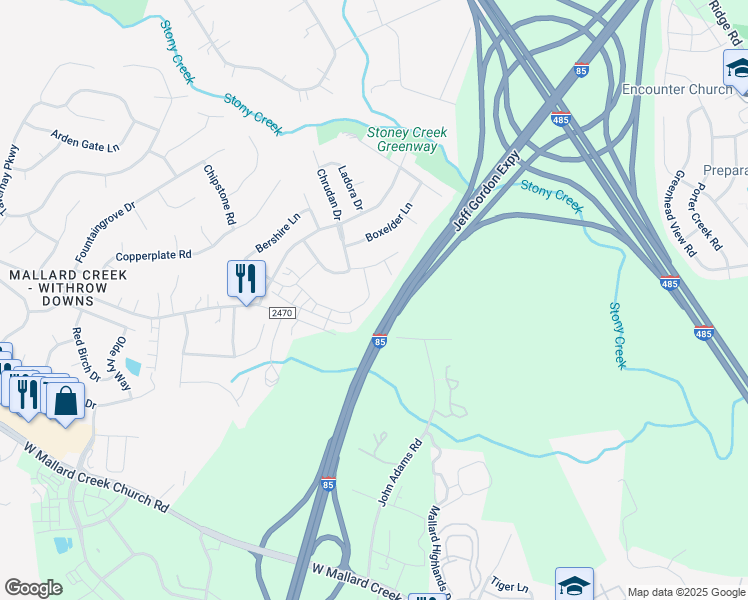 map of restaurants, bars, coffee shops, grocery stores, and more near 11105 Amur Court in Charlotte