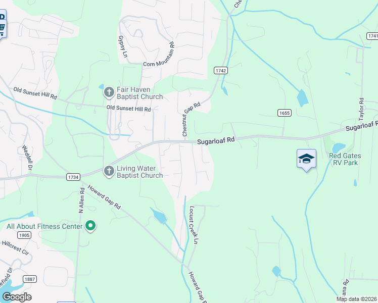 map of restaurants, bars, coffee shops, grocery stores, and more near 3 Sugarloaf Lane in Hendersonville