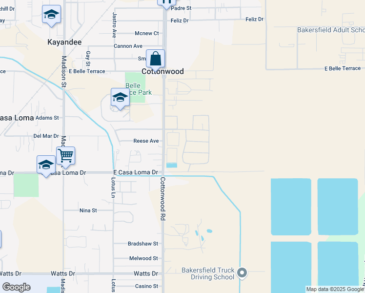 map of restaurants, bars, coffee shops, grocery stores, and more near 1408 Mississippi Lane in Bakersfield