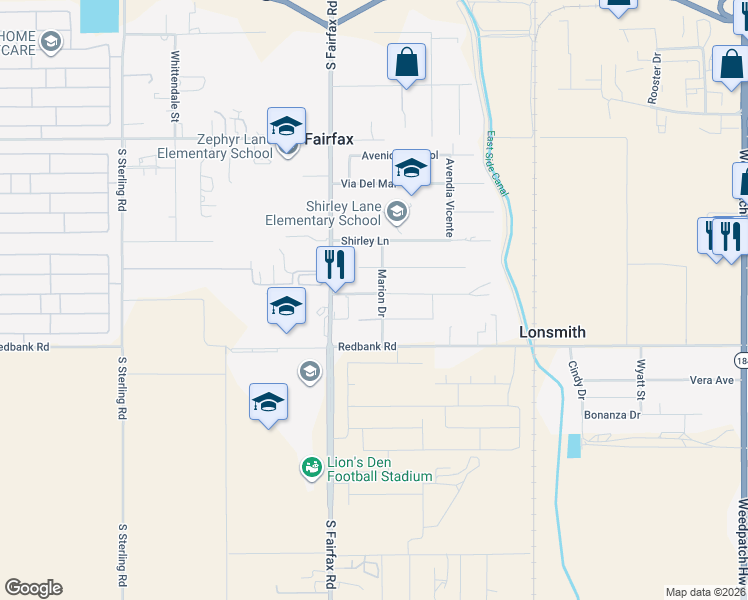 map of restaurants, bars, coffee shops, grocery stores, and more near 4825 Mayfair Court in Bakersfield