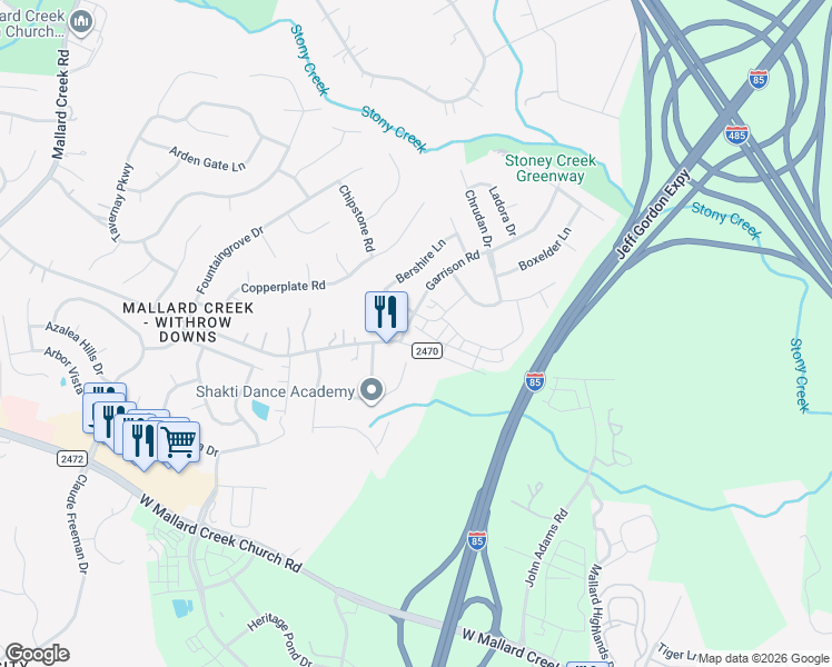 map of restaurants, bars, coffee shops, grocery stores, and more near 1500 Galloway Road in Charlotte