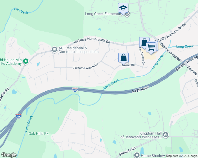 map of restaurants, bars, coffee shops, grocery stores, and more near 8707 Coach Wood Court in Charlotte