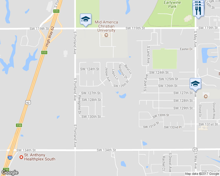 map of restaurants, bars, coffee shops, grocery stores, and more near 12629 Jasper Avenue in Oklahoma City