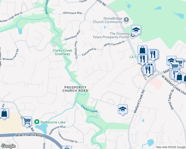 map of restaurants, bars, coffee shops, grocery stores, and more near 3512 Armitage Drive in Charlotte