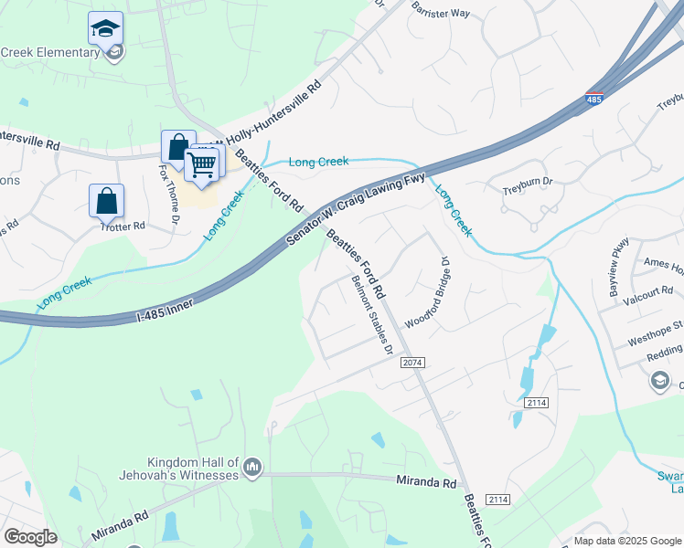map of restaurants, bars, coffee shops, grocery stores, and more near 4135 Dover Downs Drive in Charlotte