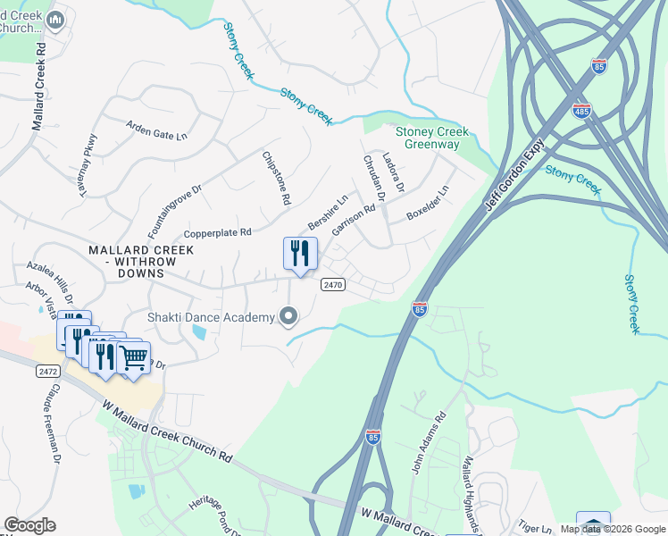 map of restaurants, bars, coffee shops, grocery stores, and more near 1500 Galloway Road in Charlotte