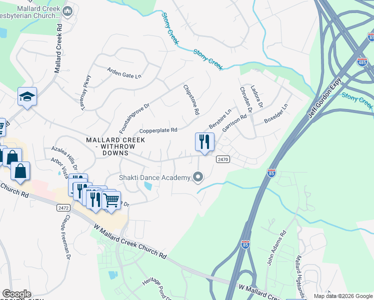 map of restaurants, bars, coffee shops, grocery stores, and more near 1716 Galloway Road in Charlotte