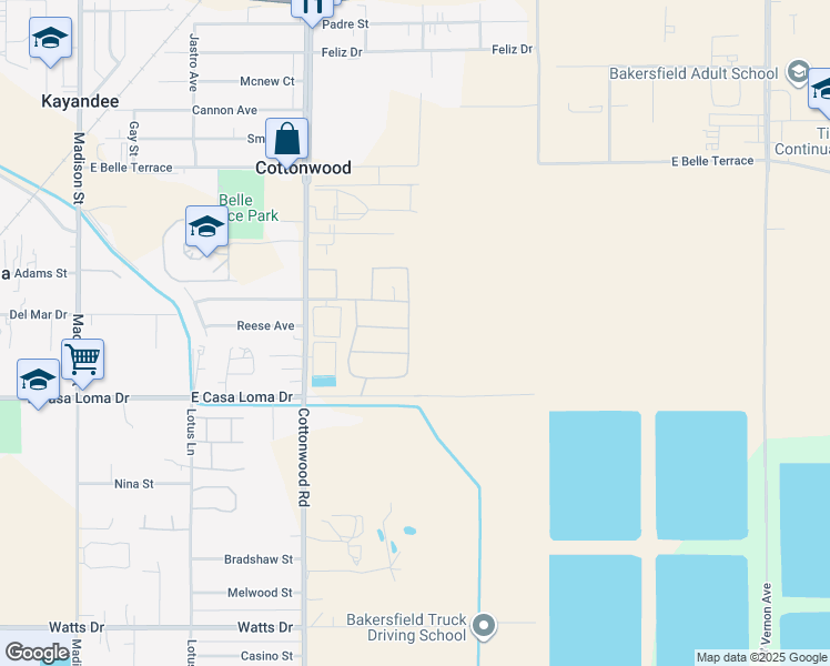 map of restaurants, bars, coffee shops, grocery stores, and more near 1425 Chattahoochee Lane in Bakersfield