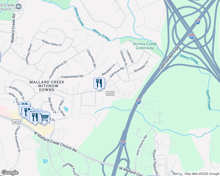 map of restaurants, bars, coffee shops, grocery stores, and more near 1500 Galloway Road in Charlotte
