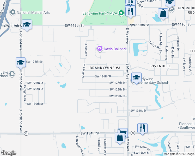map of restaurants, bars, coffee shops, grocery stores, and more near 3032 Southwest 126th Street in Oklahoma City