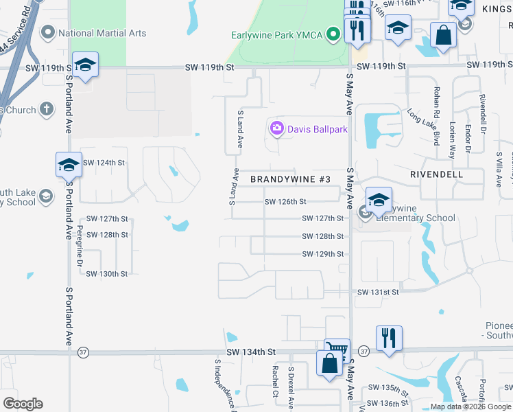 map of restaurants, bars, coffee shops, grocery stores, and more near 3032 Southwest 126th Street in Oklahoma City