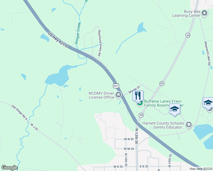 map of restaurants, bars, coffee shops, grocery stores, and more near in Erwin