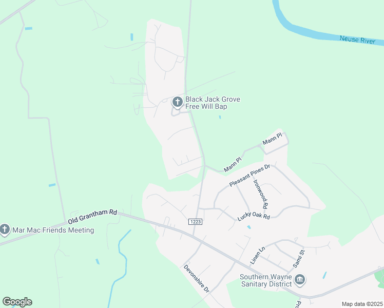 map of restaurants, bars, coffee shops, grocery stores, and more near 102 J R Place in Goldsboro