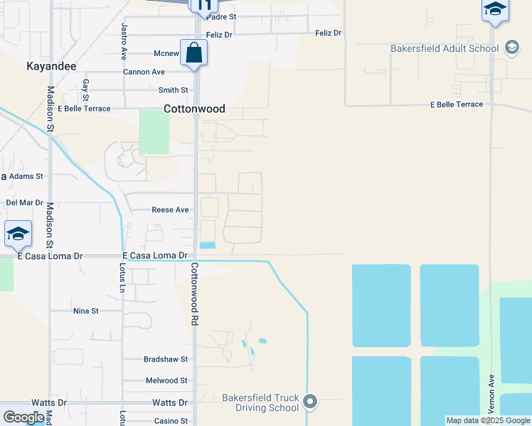 map of restaurants, bars, coffee shops, grocery stores, and more near 1425 Chattahoochee Lane in Bakersfield