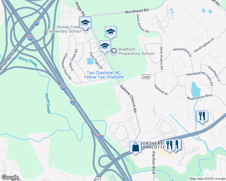 map of restaurants, bars, coffee shops, grocery stores, and more near 2309 State Road 2469 in Charlotte